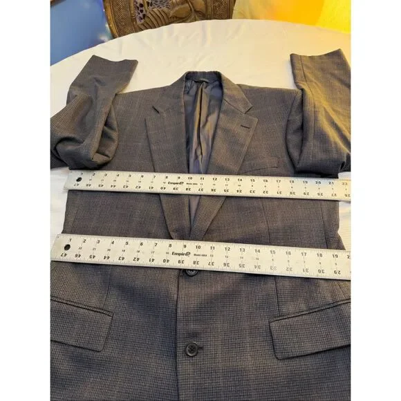 Brooks Brothers 1818 Madison Navy Blue Plaid Gingham Wool Blazer Size 42L